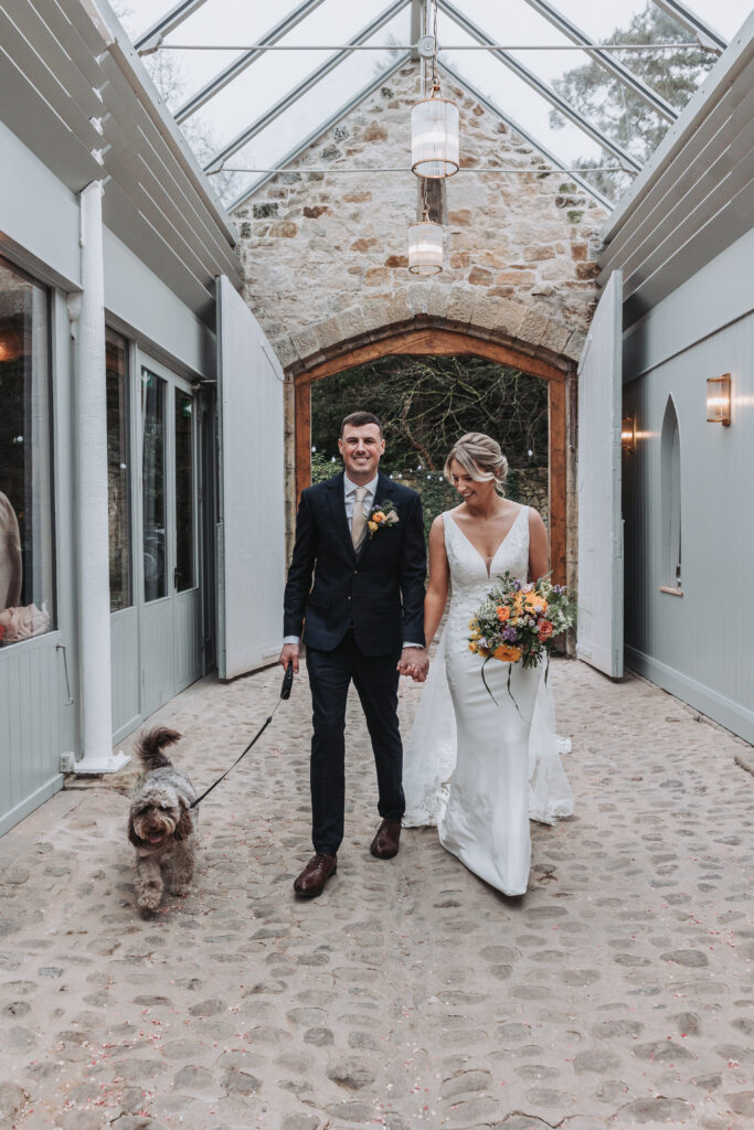 A bridal portrait with a dog at Wyresdale park 
