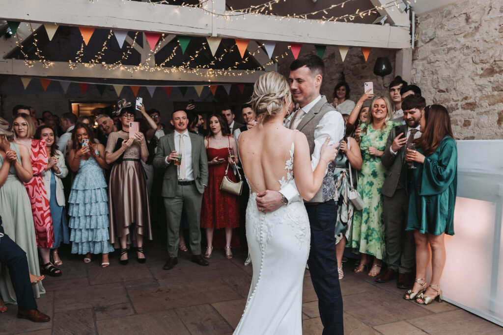 A bride and grooms first dance at Wyresdale Park